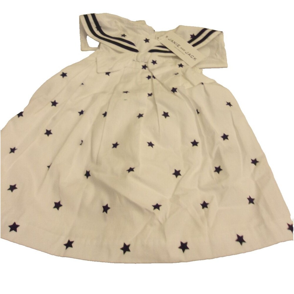 Janie and Jack Americana Dress Sz. 6-12 mos. White Navy Stars New